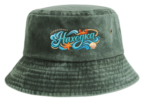 Панама взрослая с печатью НАХОДКА Морской дизайн (Темно-зеленый, 54-60)