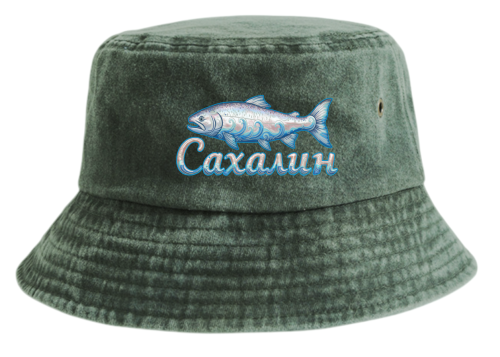 Панама взрослая с печатью САХАЛИН ЛОСОСЬ