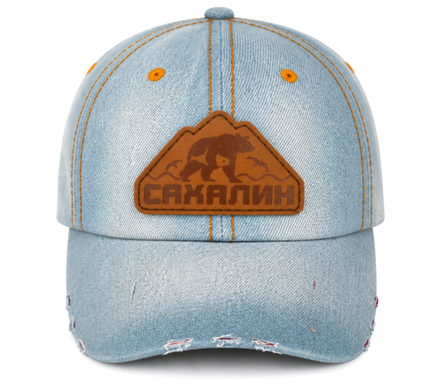 Бейсболка с кожаным шильдом Сахалин (Джинс, 54-60)
